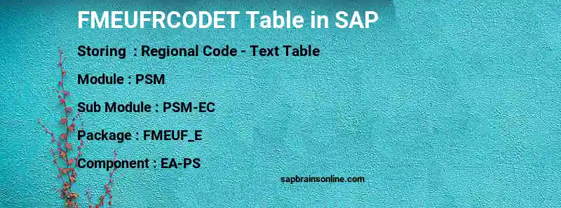 SAP FMEUFRCODET table