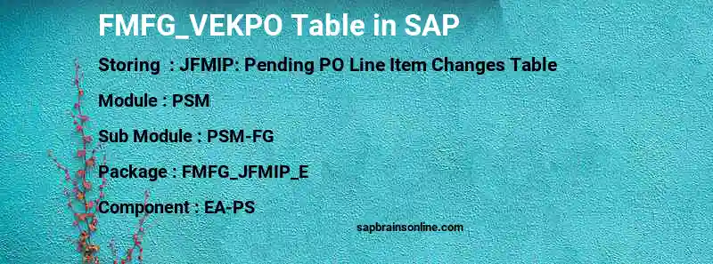 SAP FMFG_VEKPO table