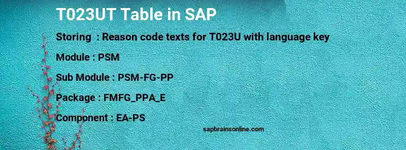 SAP T023UT table