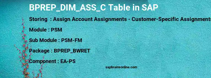 SAP BPREP_DIM_ASS_C table