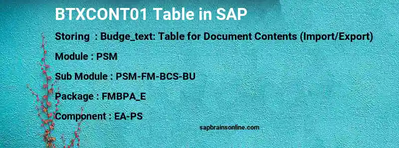 SAP BTXCONT01 table