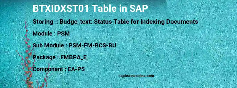 SAP BTXIDXST01 table