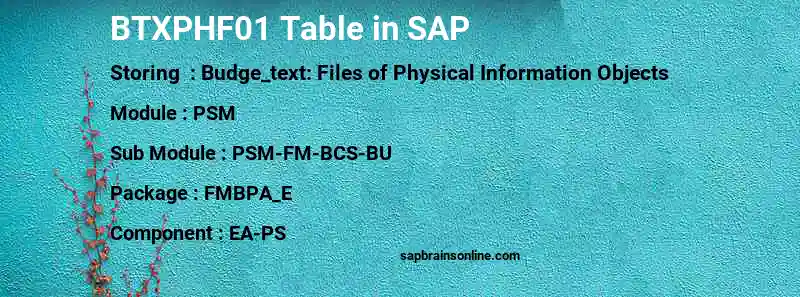 SAP BTXPHF01 table