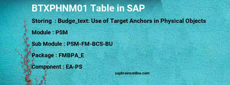 SAP BTXPHNM01 table