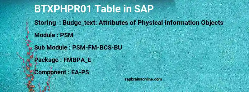 SAP BTXPHPR01 table