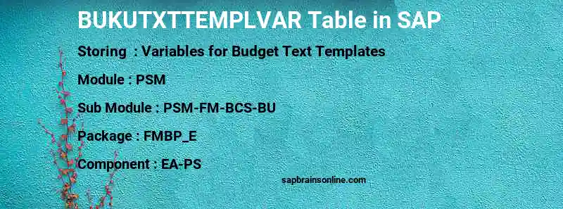 SAP BUKUTXTTEMPLVAR table