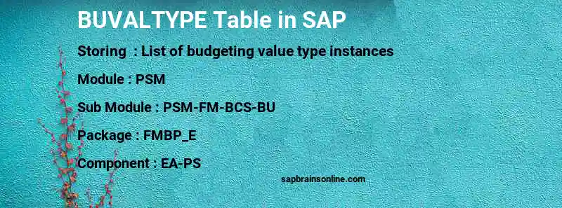 SAP BUVALTYPE table