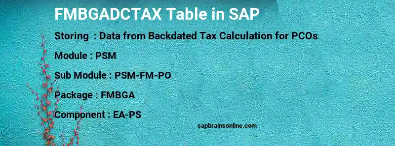 SAP FMBGADCTAX table