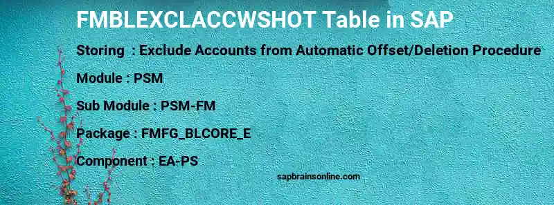 SAP FMBLEXCLACCWSHOT table