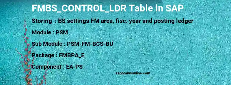 SAP FMBS_CONTROL_LDR table
