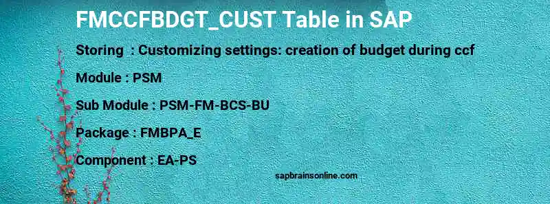 SAP FMCCFBDGT_CUST table
