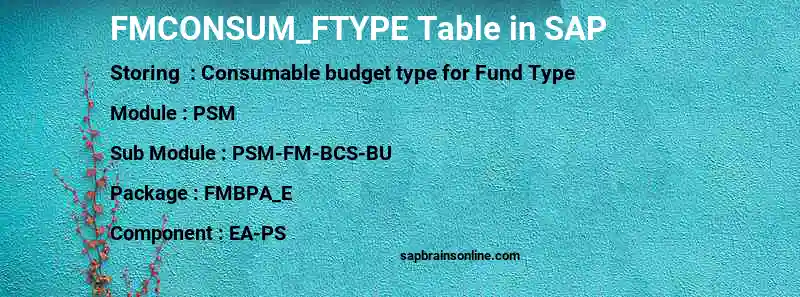 SAP FMCONSUM_FTYPE table