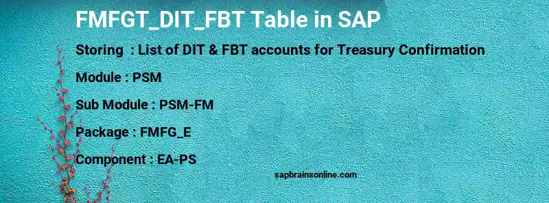 SAP FMFGT_DIT_FBT table