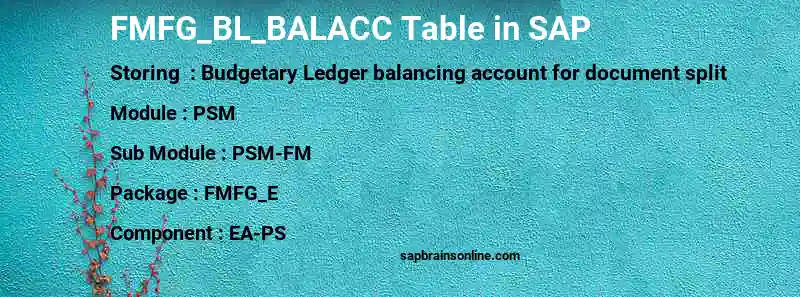SAP FMFG_BL_BALACC table