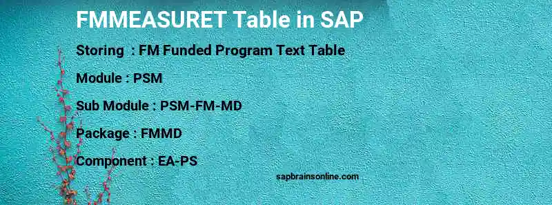 SAP FMMEASURET table