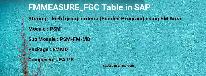 SAP FMMEASURE_FGC table