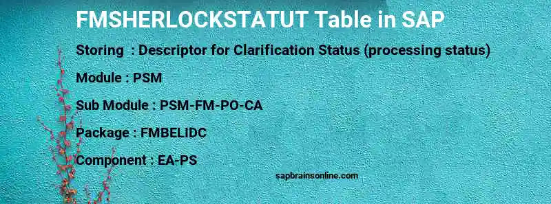 SAP FMSHERLOCKSTATUT table