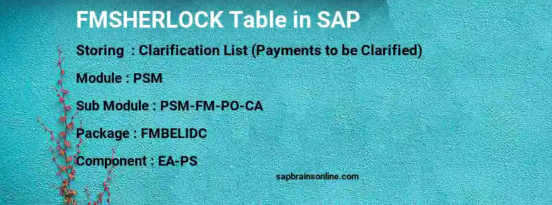 SAP FMSHERLOCK table