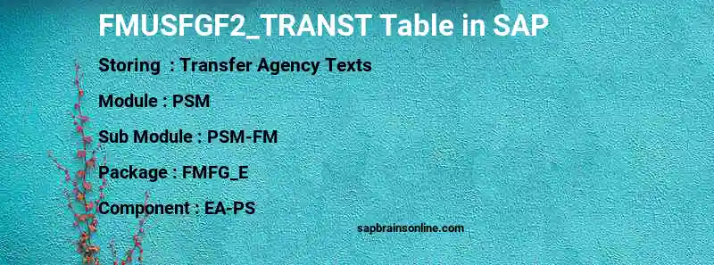 SAP FMUSFGF2_TRANST table