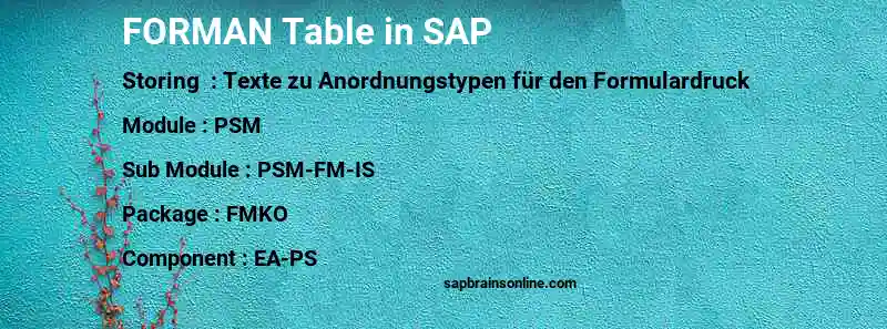 SAP FORMAN table