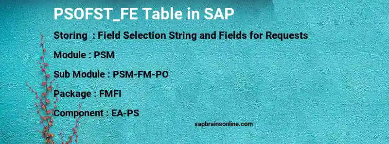 SAP PSOFST_FE table