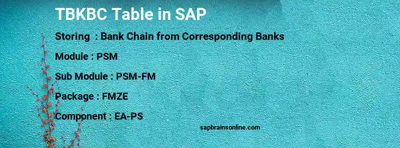 SAP TBKBC table