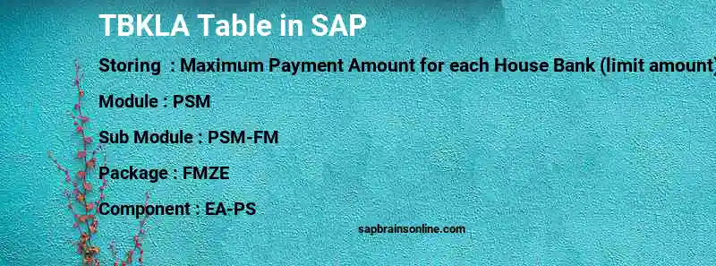 SAP TBKLA table