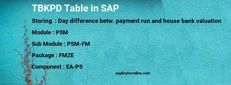 SAP TBKPD table