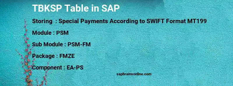 SAP TBKSP table