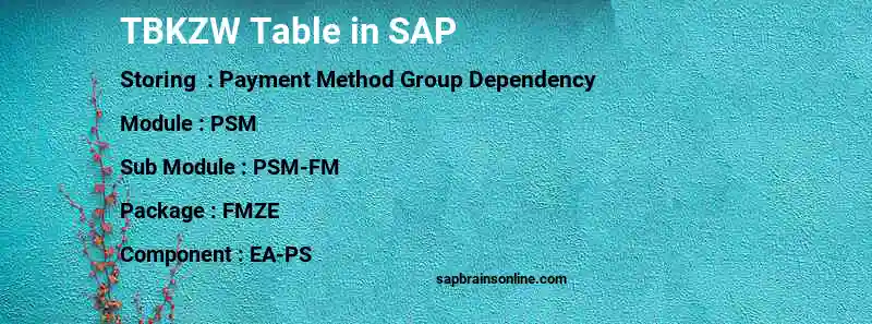 SAP TBKZW table