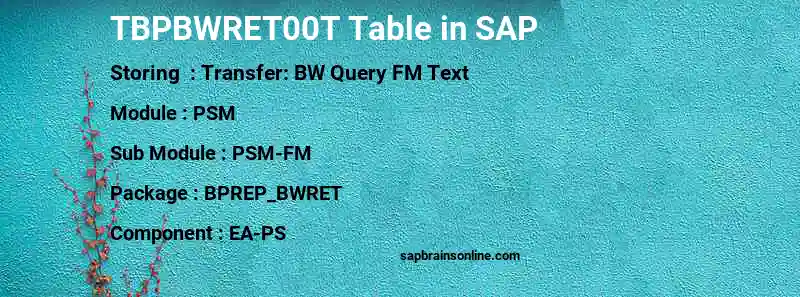 SAP TBPBWRET00T table