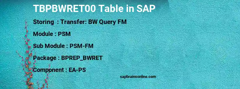 SAP TBPBWRET00 table