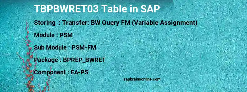 SAP TBPBWRET03 table