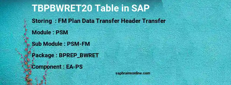 SAP TBPBWRET20 table