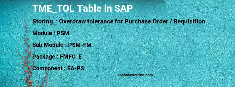 SAP TME_TOL table