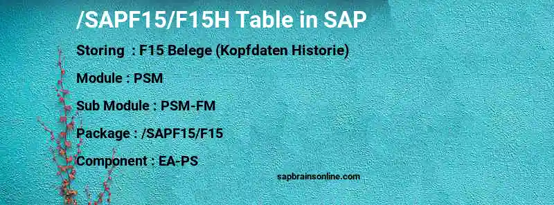 SAP /SAPF15/F15H table