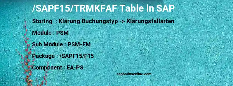 SAP /SAPF15/TRMKFAF table