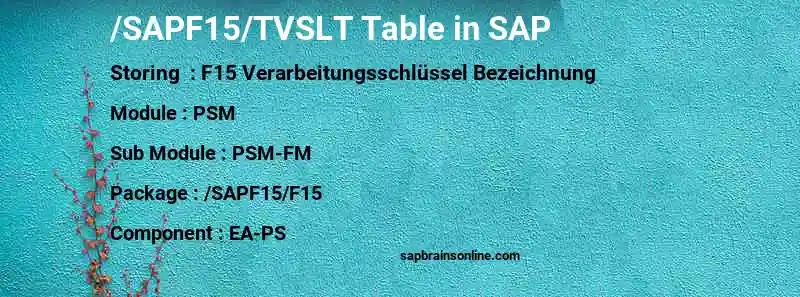 SAP /SAPF15/TVSLT table