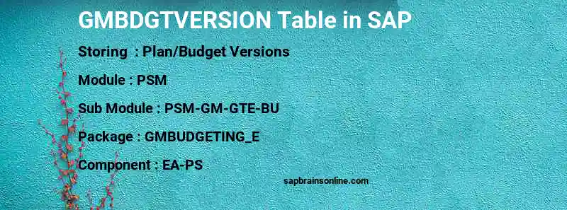 SAP GMBDGTVERSION table