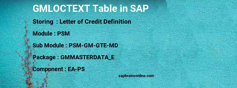 SAP GMLOCTEXT table