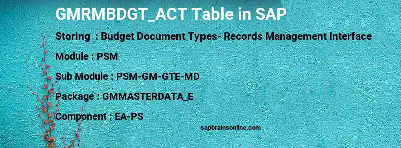 SAP GMRMBDGT_ACT table