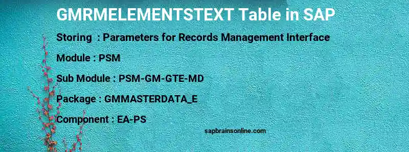 SAP GMRMELEMENTSTEXT table