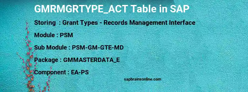 SAP GMRMGRTYPE_ACT table