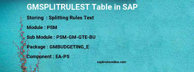 SAP GMSPLITRULEST table