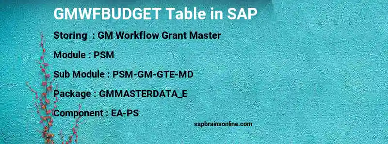 SAP GMWFBUDGET table