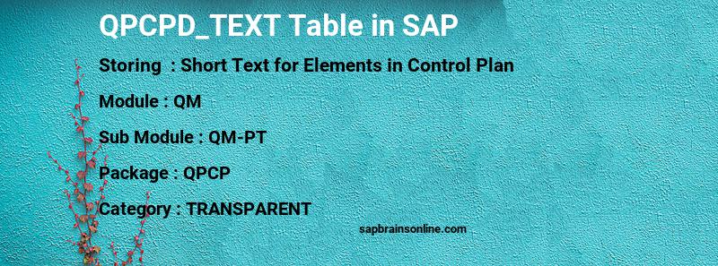 SAP QPCPD_TEXT table