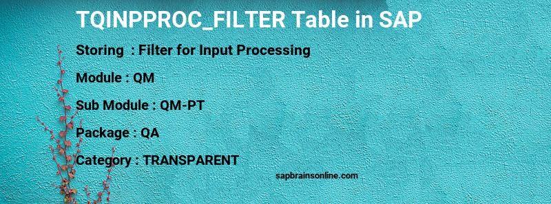 SAP TQINPPROC_FILTER table