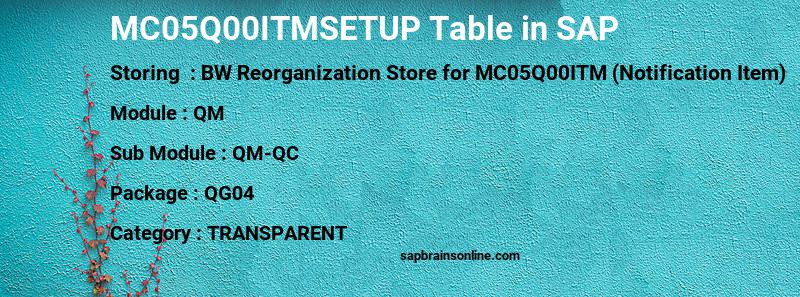 SAP MC05Q00ITMSETUP table