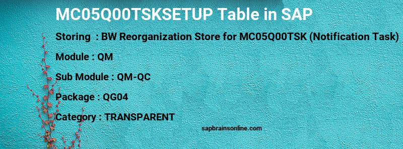 SAP MC05Q00TSKSETUP table
