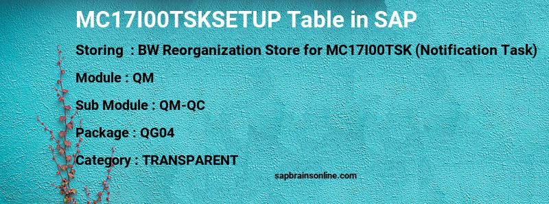 SAP MC17I00TSKSETUP table